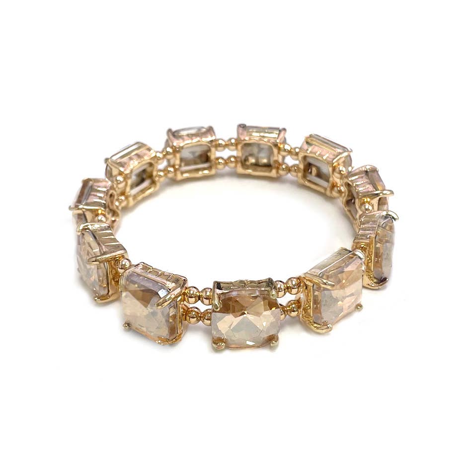 Cushion Cut Glass Crystal Linked Stretch Bracelet: BLACK