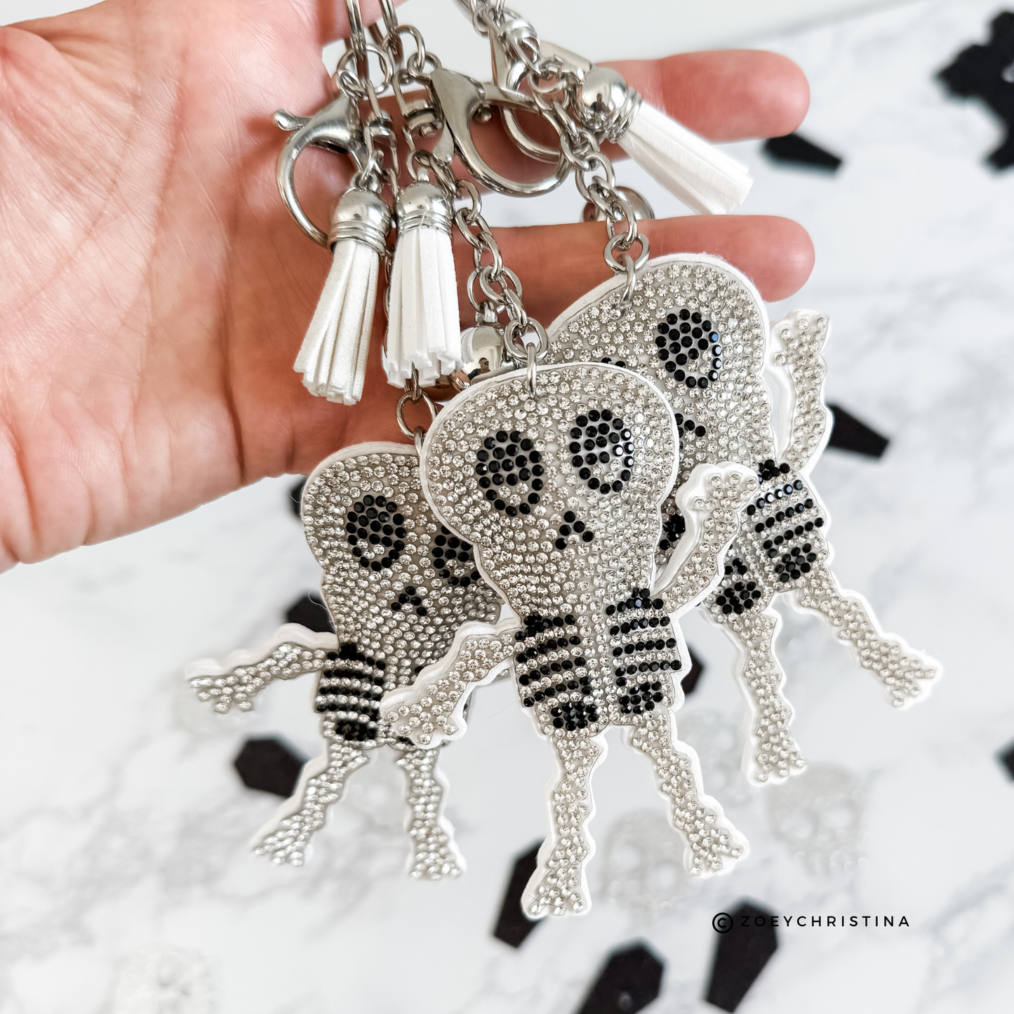 Skeleton Rhinestone Keychain – Sparkly Halloween, Everyday