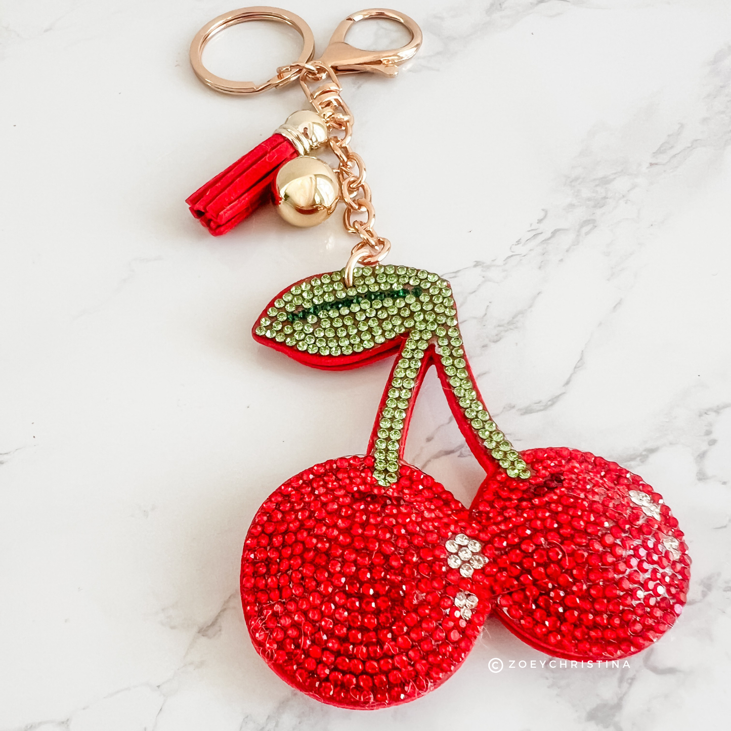 Rhinestone Cherry Keychain – Sparkly Fruit Accessory for Bag