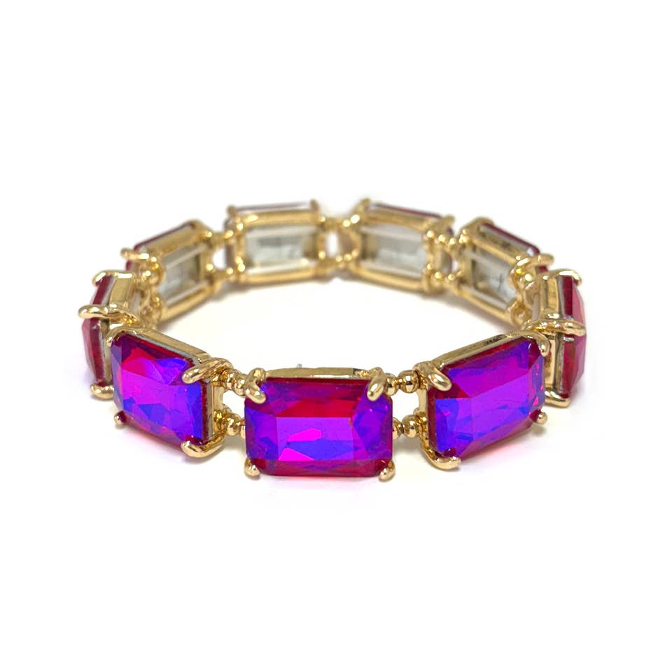 Rectangular Glass Crystal Linked Stretch Bracelet: LAVENDER-AB