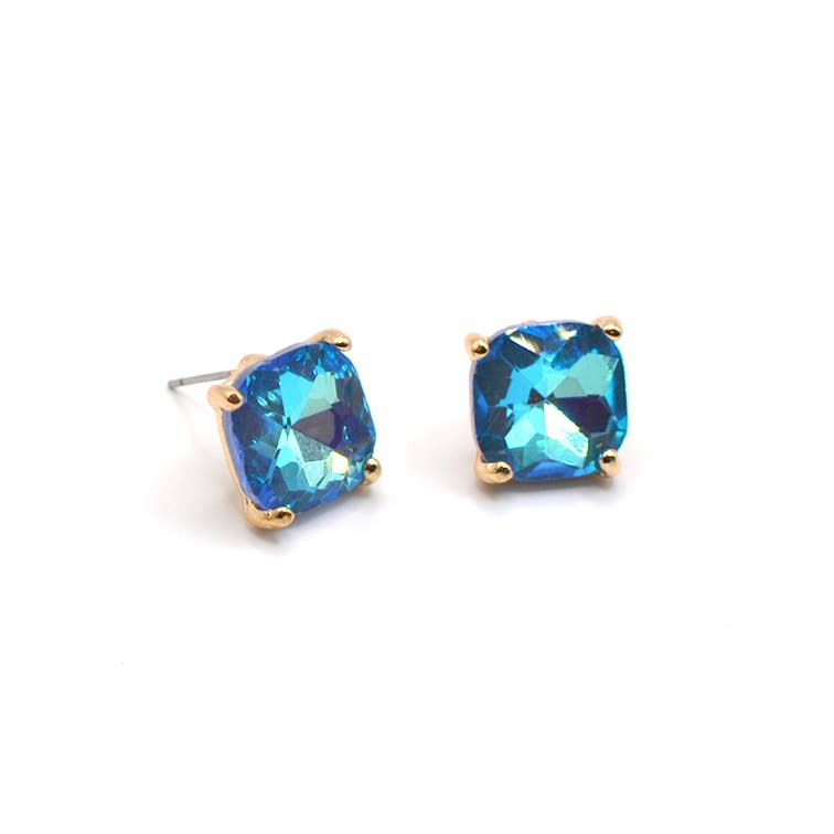 12mm Cushion Cut Square Crystal Glass bead stud Earrings: SILVER-CLEAR