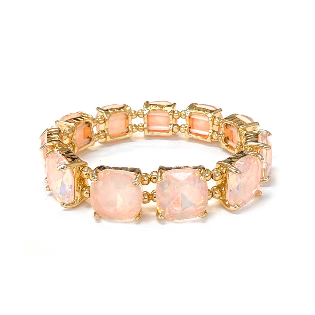 Cushion Cut Glass Crystal Linked Stretch Bracelet: BLACK