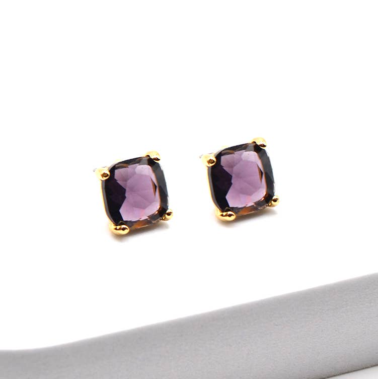 12mm Cushion Cut Square Crystal Glass bead stud Earrings: SILVER-CLEAR
