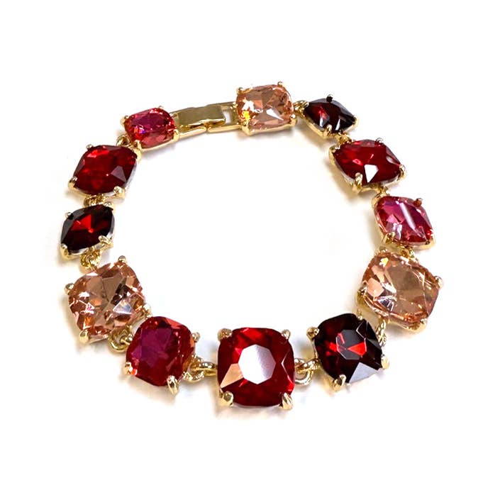 Cushion Cut Glass Crystal Linked Station Bracelet: ROSE-MULTI