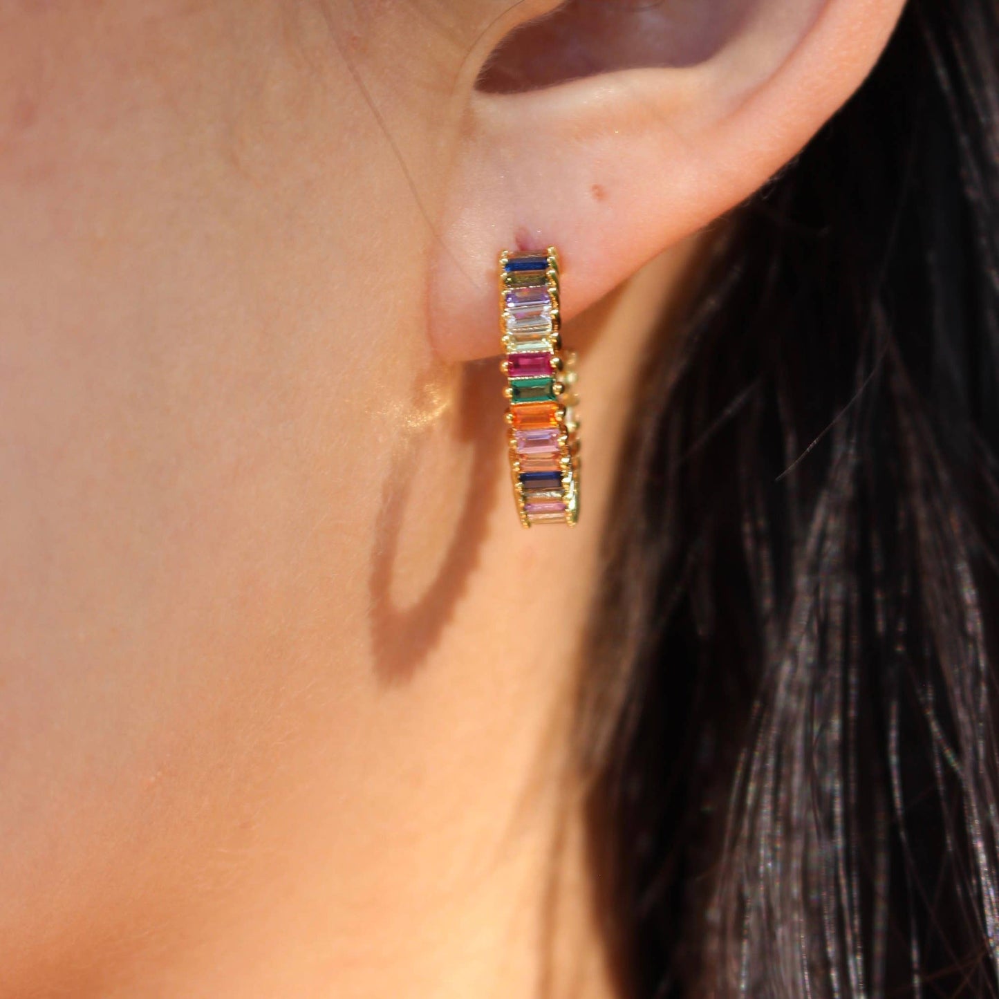 Rainbow Shimmer Hoops: Silver