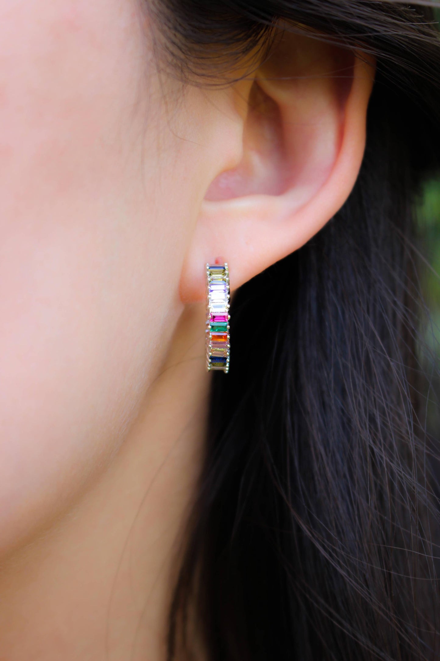 Rainbow Shimmer Hoops: Silver