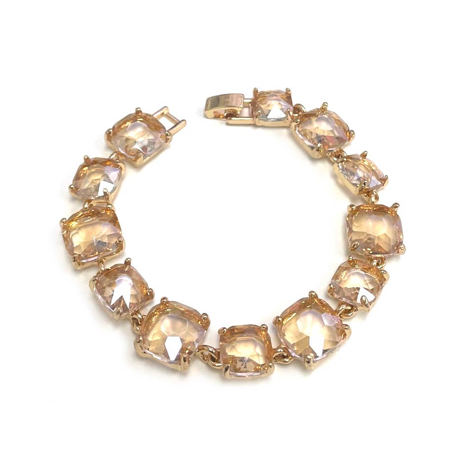 Cushion Cut Glass Crystal Linked Station Bracelet: BROWN-MULTI