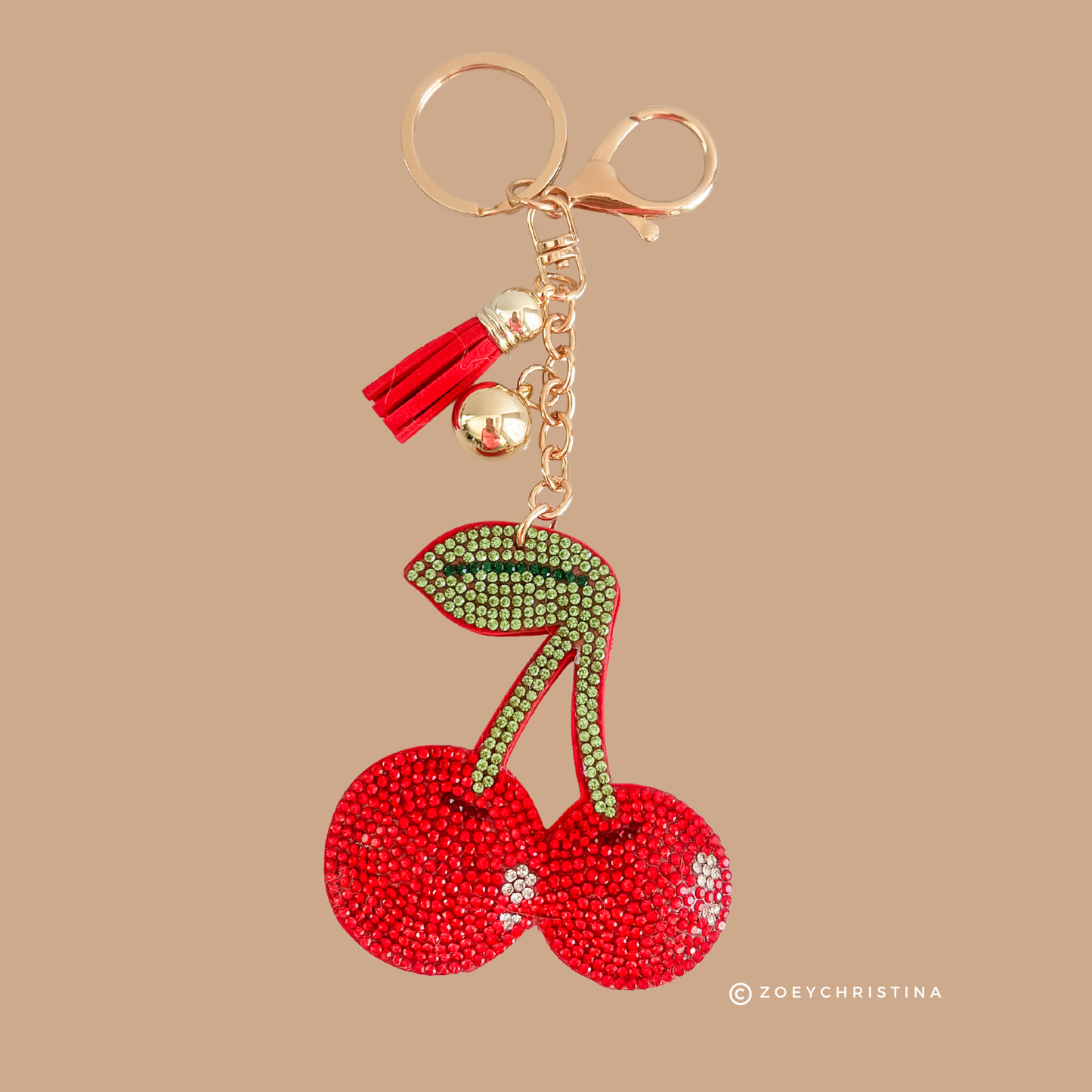 Rhinestone Cherry Keychain – Sparkly Fruit Accessory for Bag