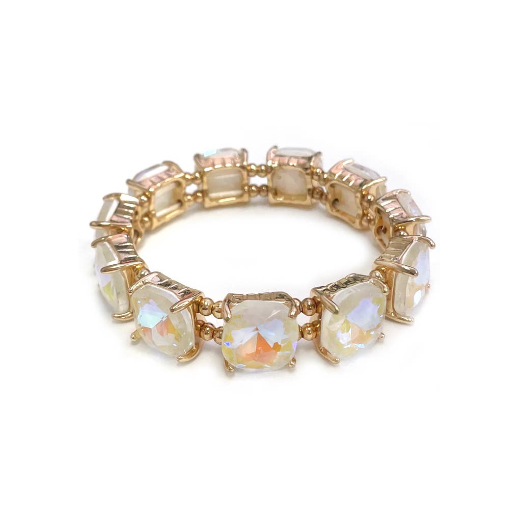 Cushion Cut Glass Crystal Linked Stretch Bracelet: BLACK