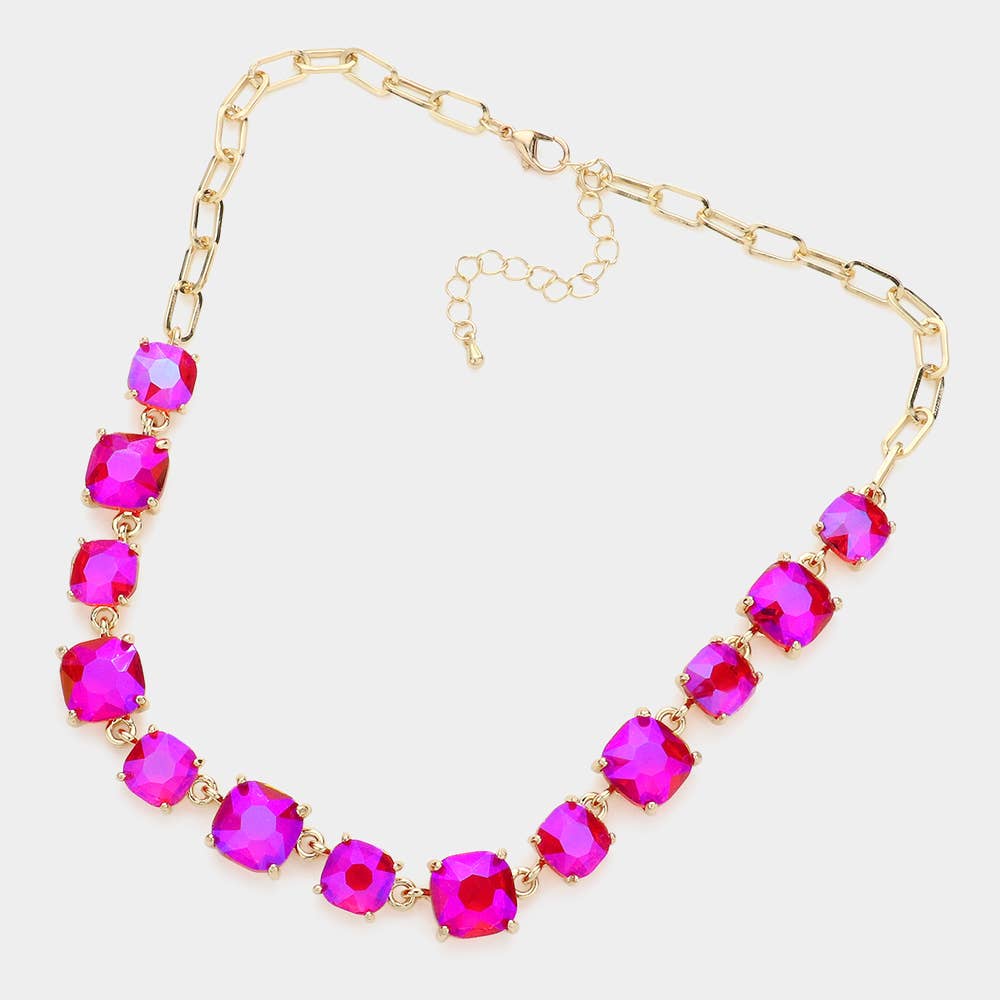 Gem Candy Necklace: AB,Fuchsia