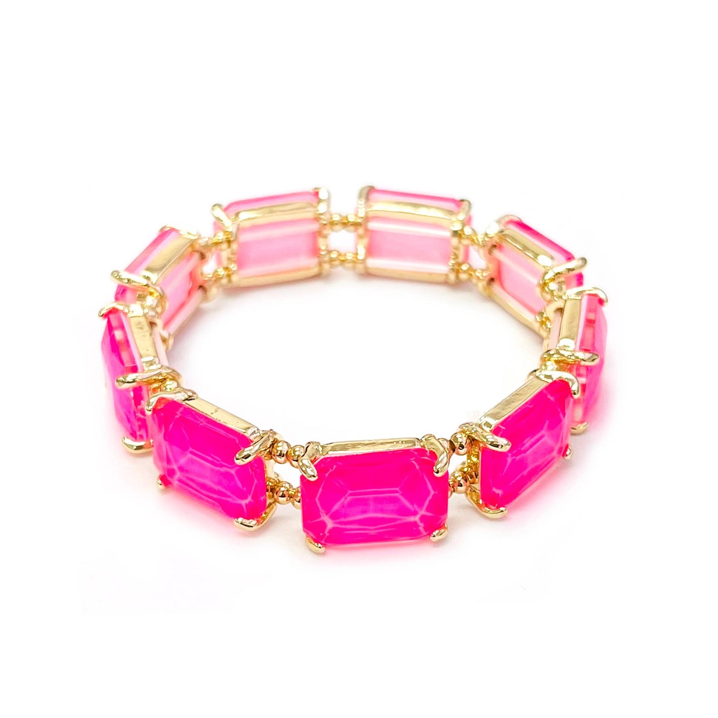 Rectangular Glass Crystal Linked Stretch Bracelet: BROWN-MULTI