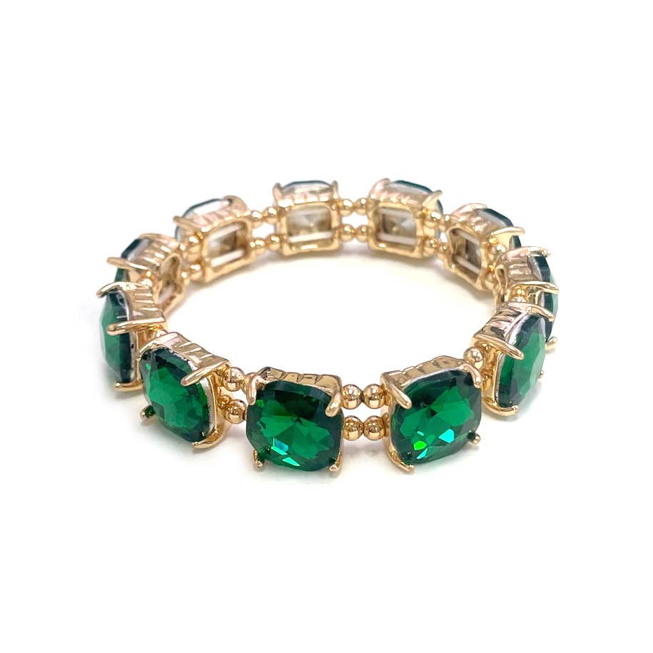 Cushion Cut Glass Crystal Linked Stretch Bracelet: BLACK
