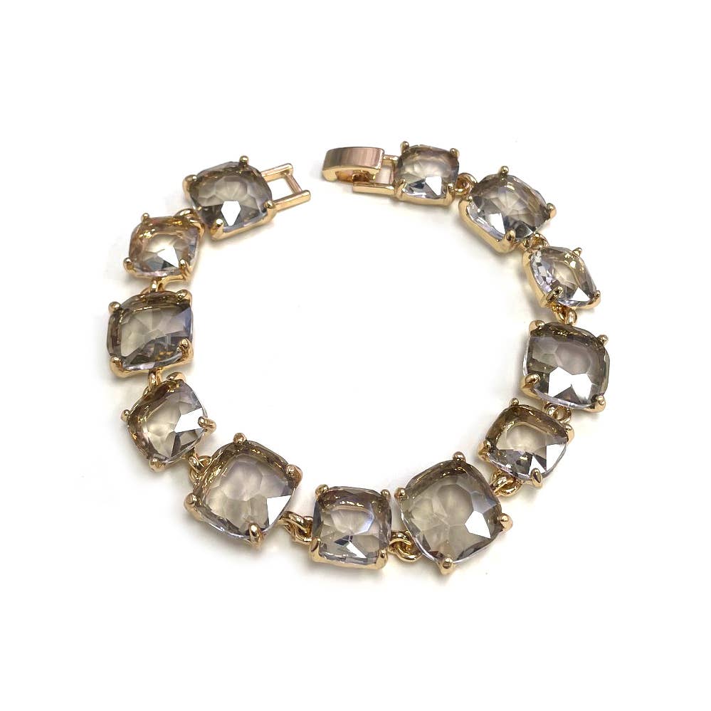 Cushion Cut Glass Crystal Linked Station Bracelet: BROWN-MULTI