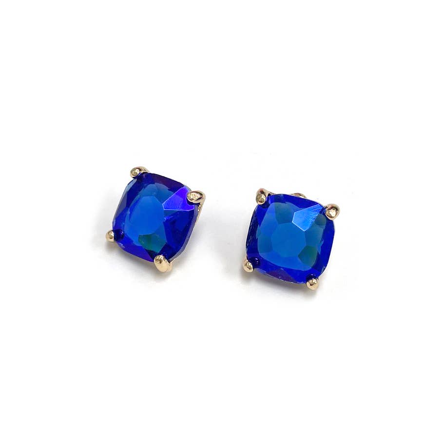 12mm Cushion Cut Square Crystal Glass bead stud Earrings: SILVER-CLEAR