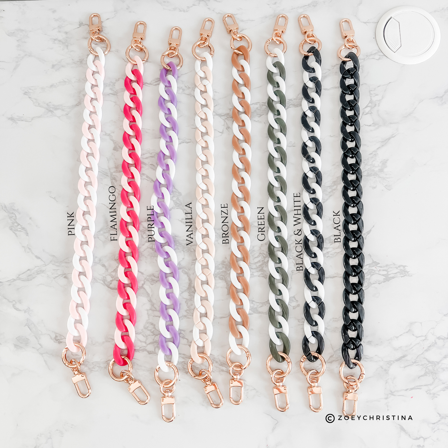 Chunky Acrylic Bag Chains – 8 Colors, 16.5" Length: Black