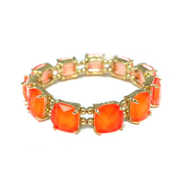 Neon Cushion Cut Glass Crystal Linked Stretch Bracelet: Neon-Mint-AB
