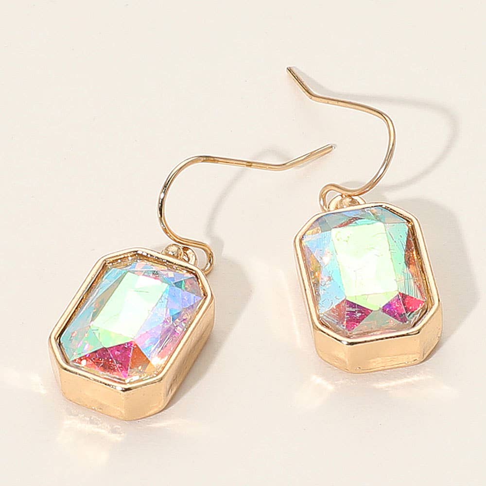 Iridescent Faceted Drop Dangle Earrings: AB,Gold