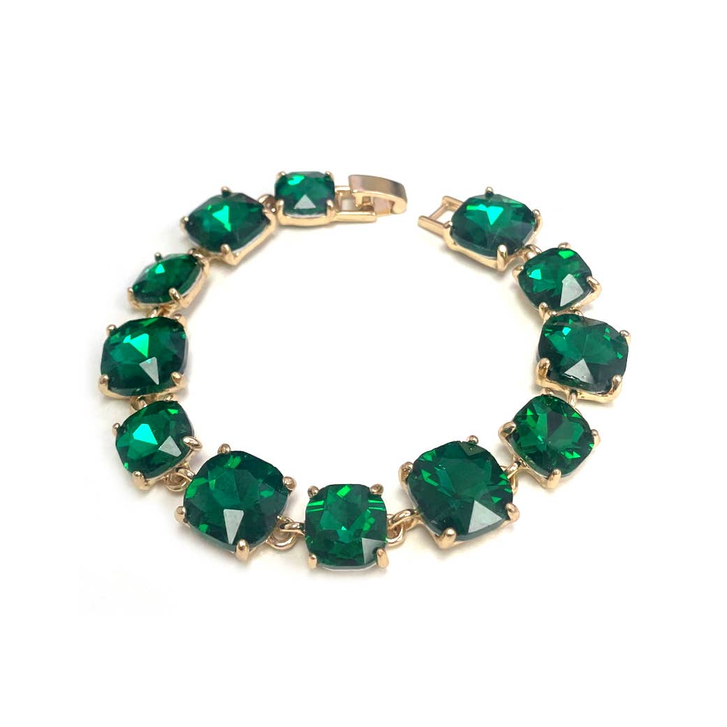 Cushion Cut Glass Crystal Linked Station Bracelet: X-EMERALD