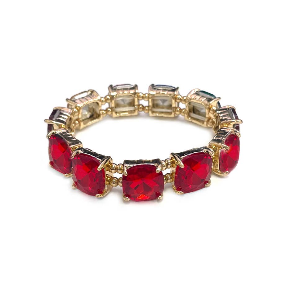 Cushion Cut Glass Crystal Linked Stretch Bracelet: BLACK