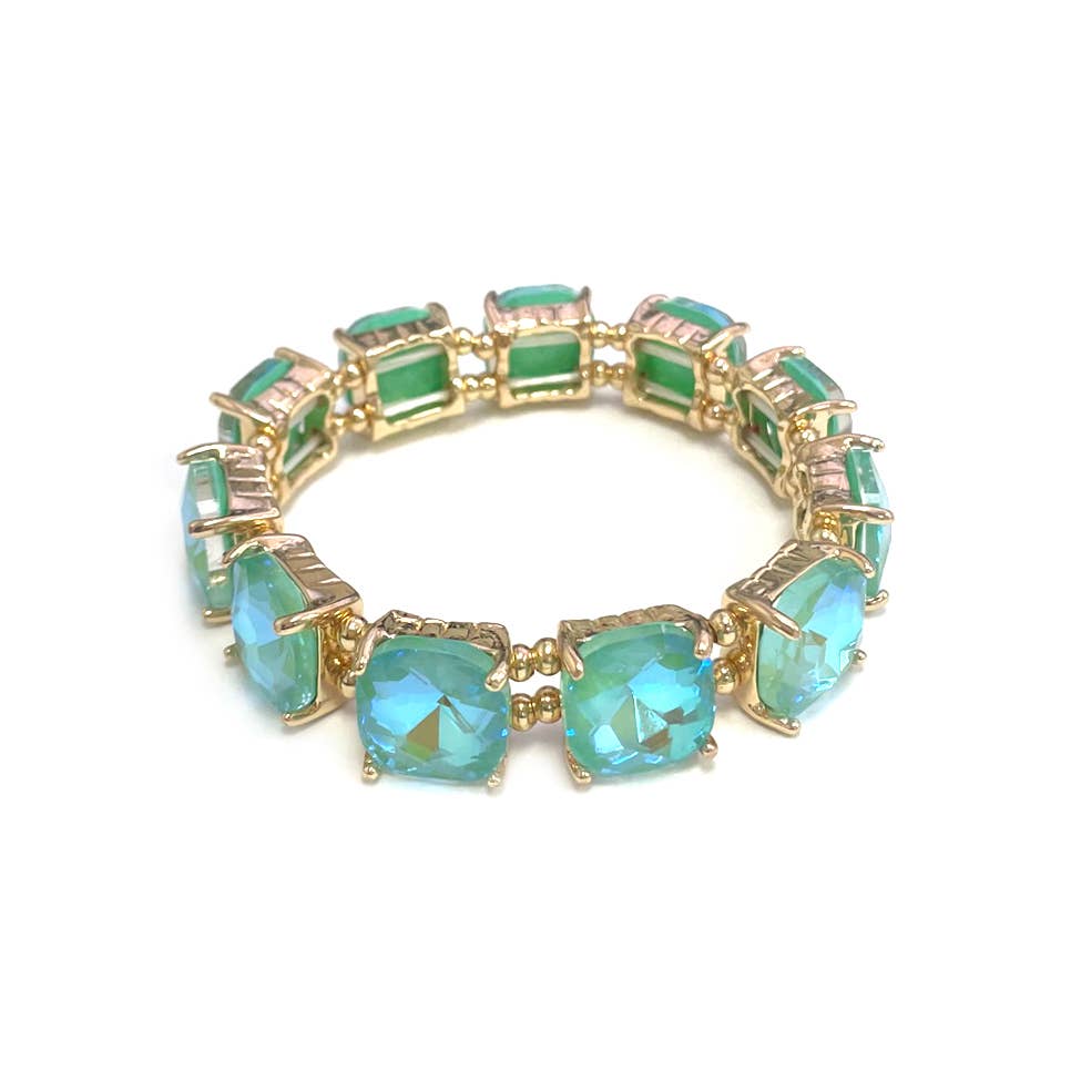 Cushion Cut Glass Crystal Linked Stretch Bracelet: BLACK