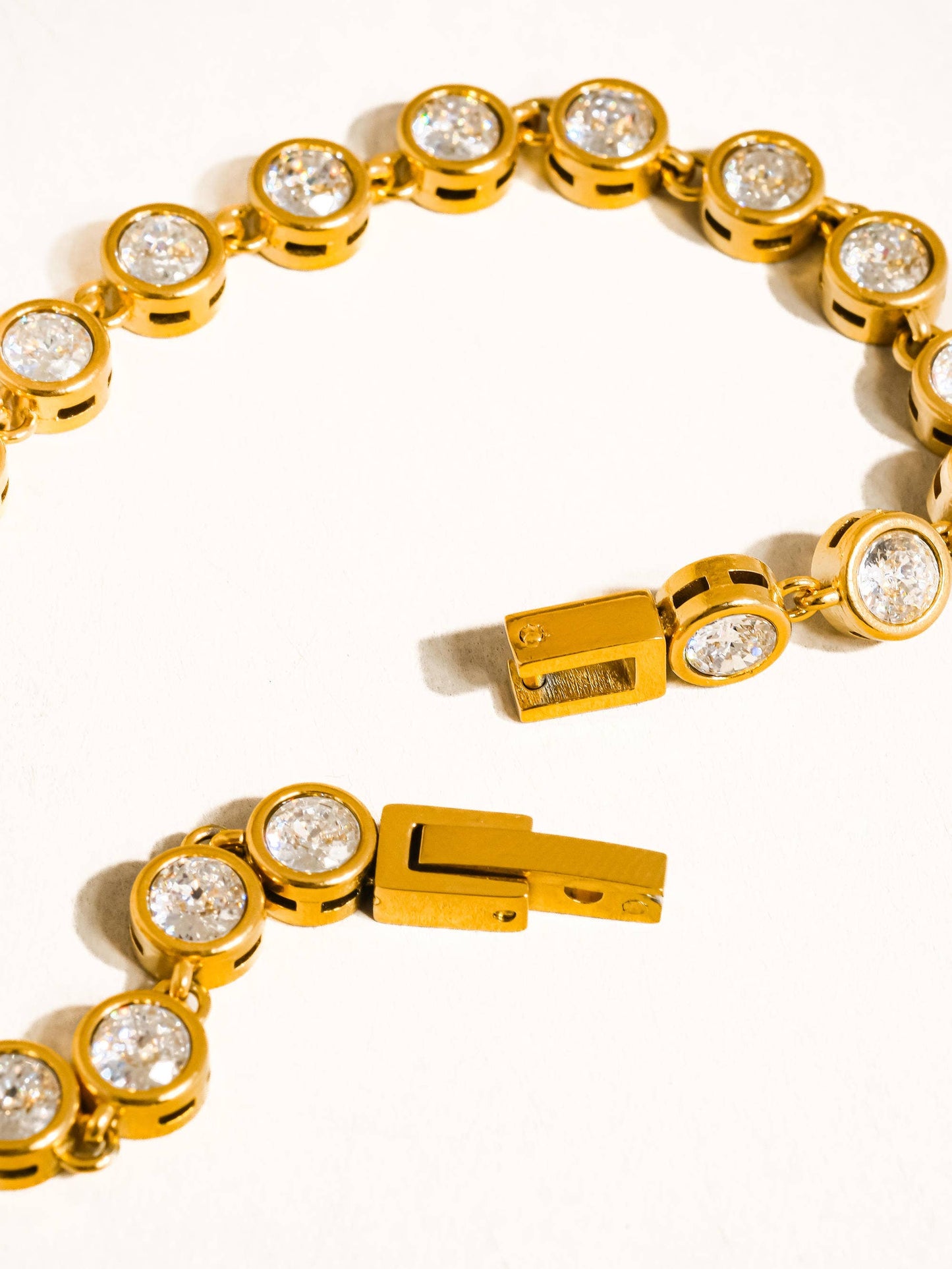 Tennis Round Rhinestone Bracelet: Yellow Gold