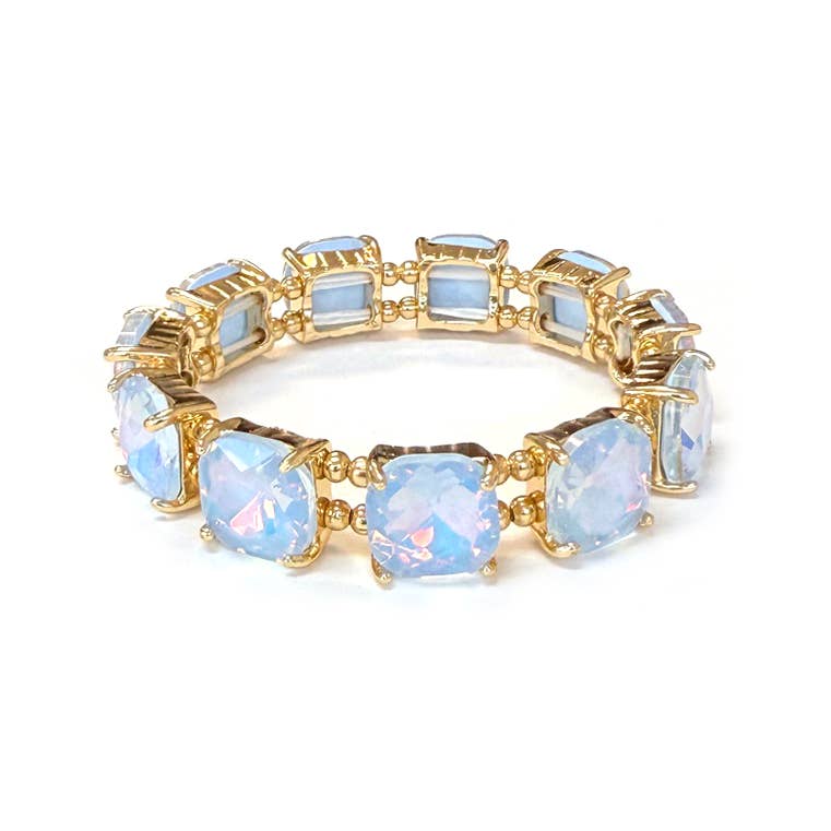 Cushion Cut Glass Crystal Linked Stretch Bracelet: BLACK