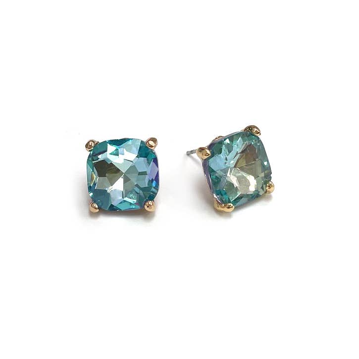 12mm Cushion Cut Square Crystal Glass bead stud Earrings: SILVER-CLEAR