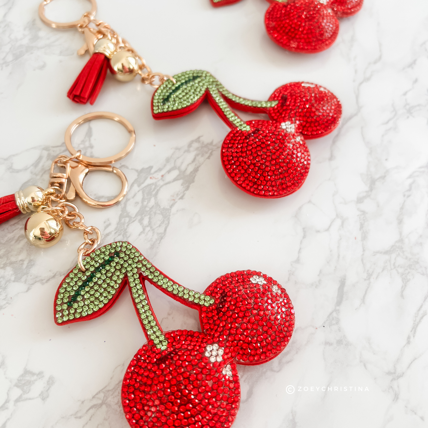 Rhinestone Cherry Keychain – Sparkly Fruit Accessory for Bag