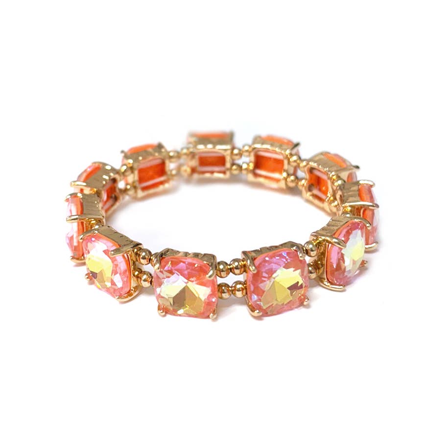 Cushion Cut Glass Crystal Linked Stretch Bracelet: BLACK