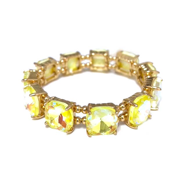 Neon Cushion Cut Glass Crystal Linked Stretch Bracelet: Neon-Mint-AB