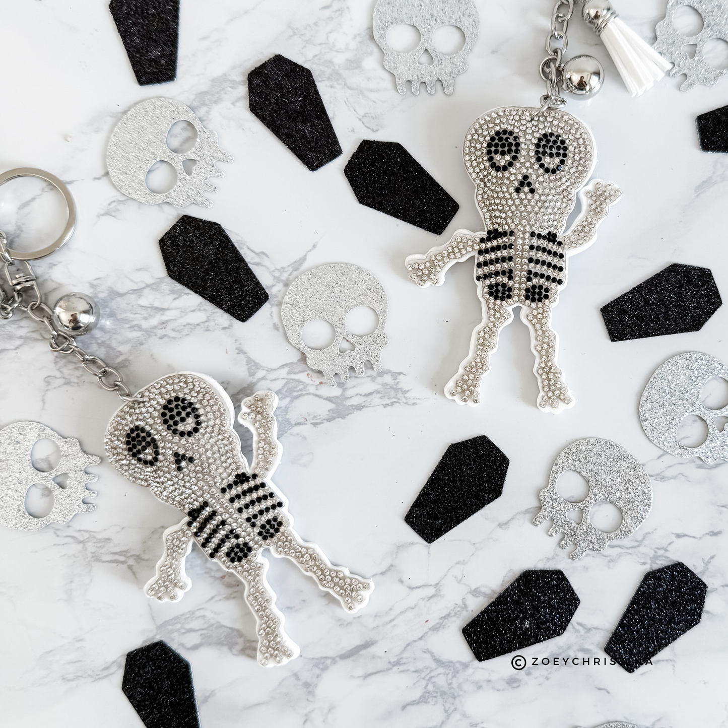 Skeleton Rhinestone Keychain – Sparkly Halloween, Everyday