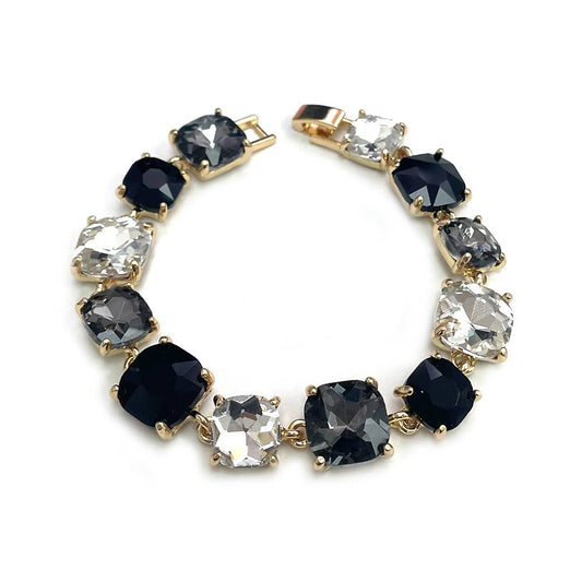 Cushion Cut Glass Crystal Linked Station Bracelet: BROWN-MULTI