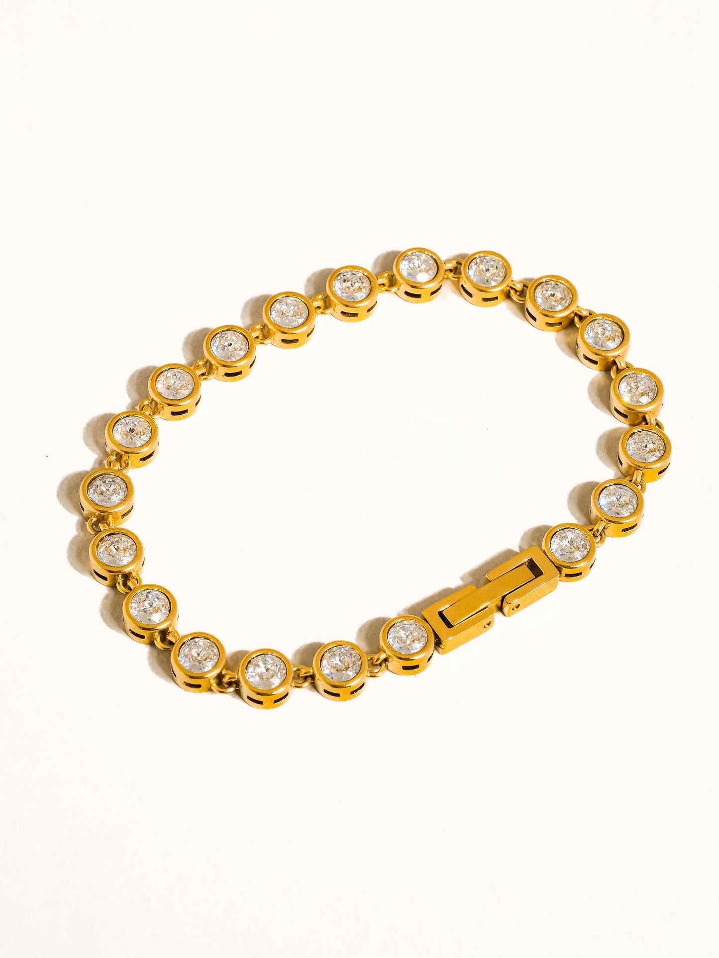Tennis Round Rhinestone Bracelet: Yellow Gold