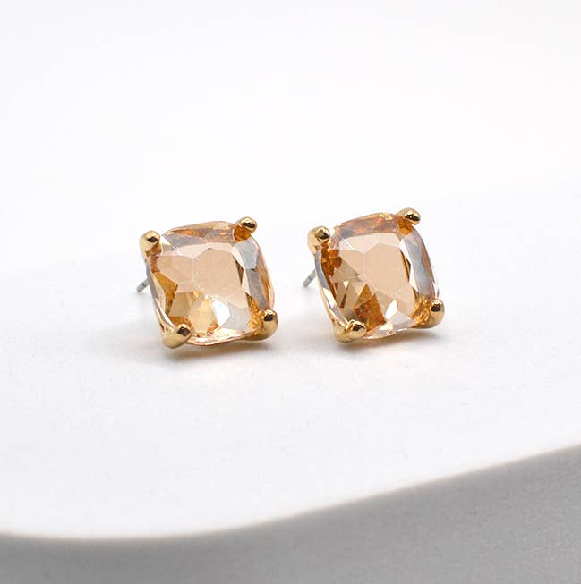 12mm Cushion Cut Square Crystal Glass bead stud Earrings: SILVER-CLEAR