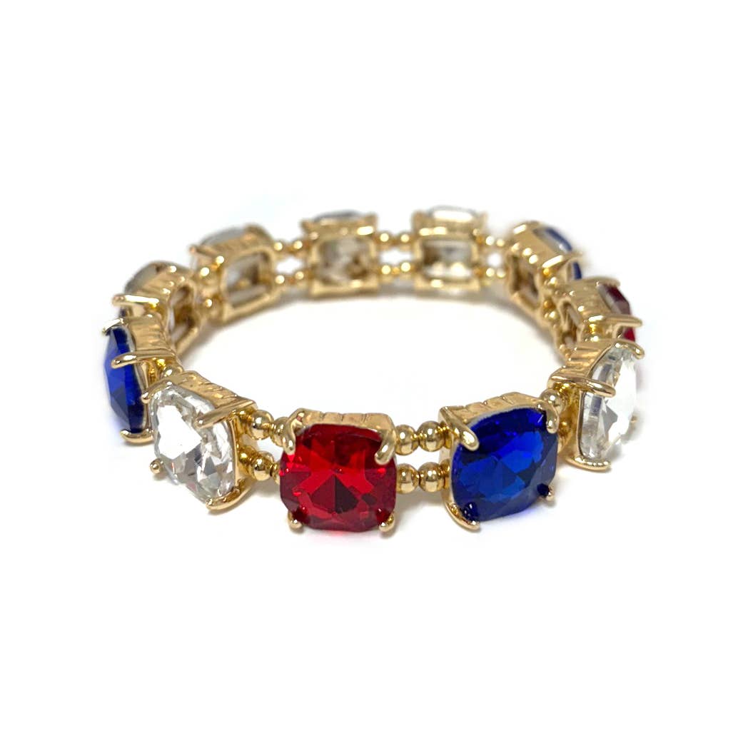 Cushion Cut Glass Crystal Linked Stretch Bracelet: BLACK