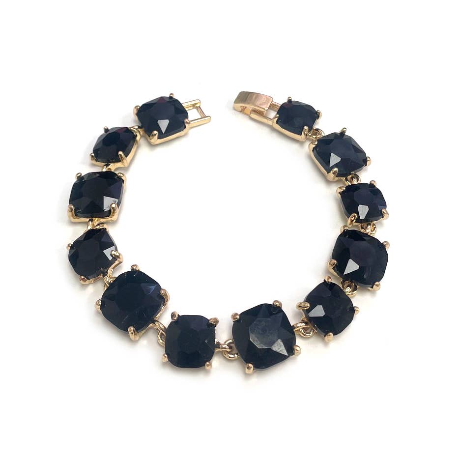 Cushion Cut Glass Crystal Linked Station Bracelet: BROWN-MULTI