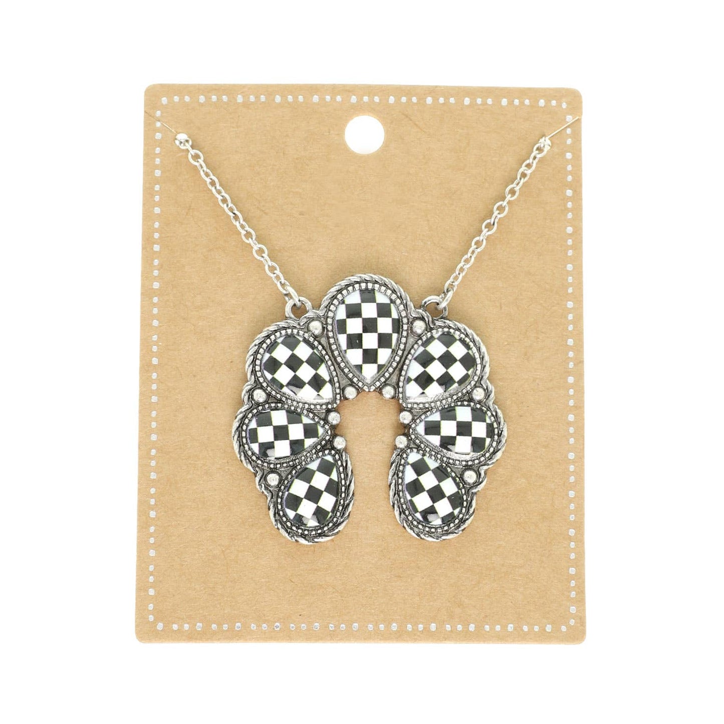Western Checkered Squash Blossom Pendant Necklace