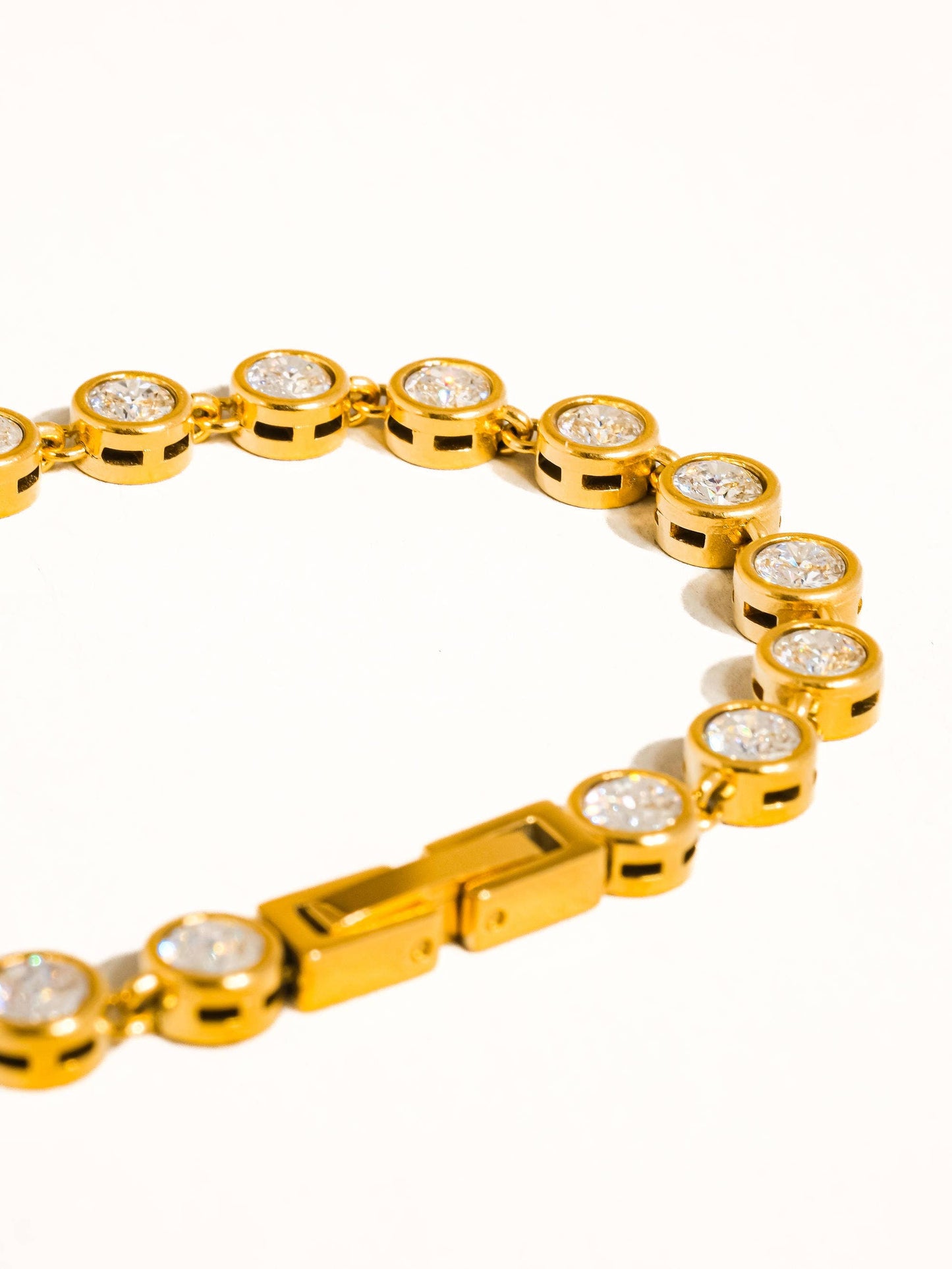 Tennis Round Rhinestone Bracelet: Yellow Gold