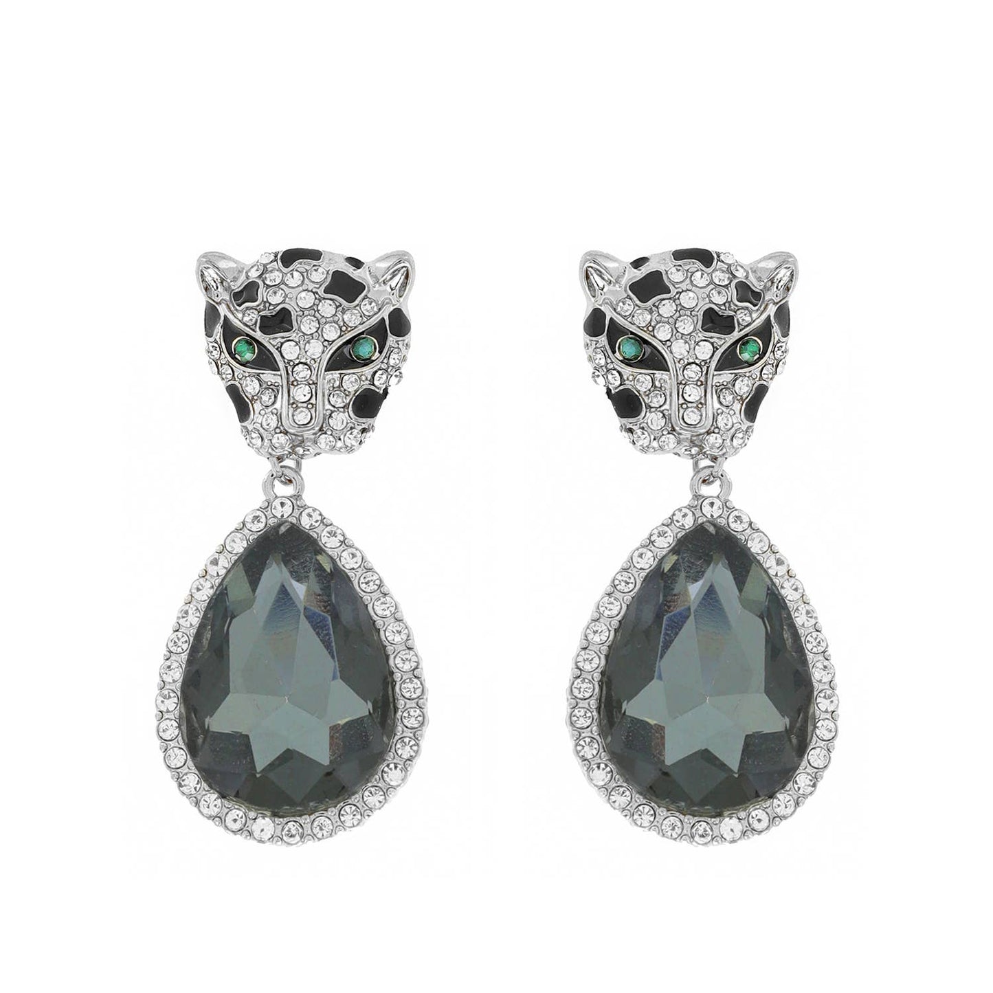 Puma Panther Teardrop Gem Dangle Earrings: Black