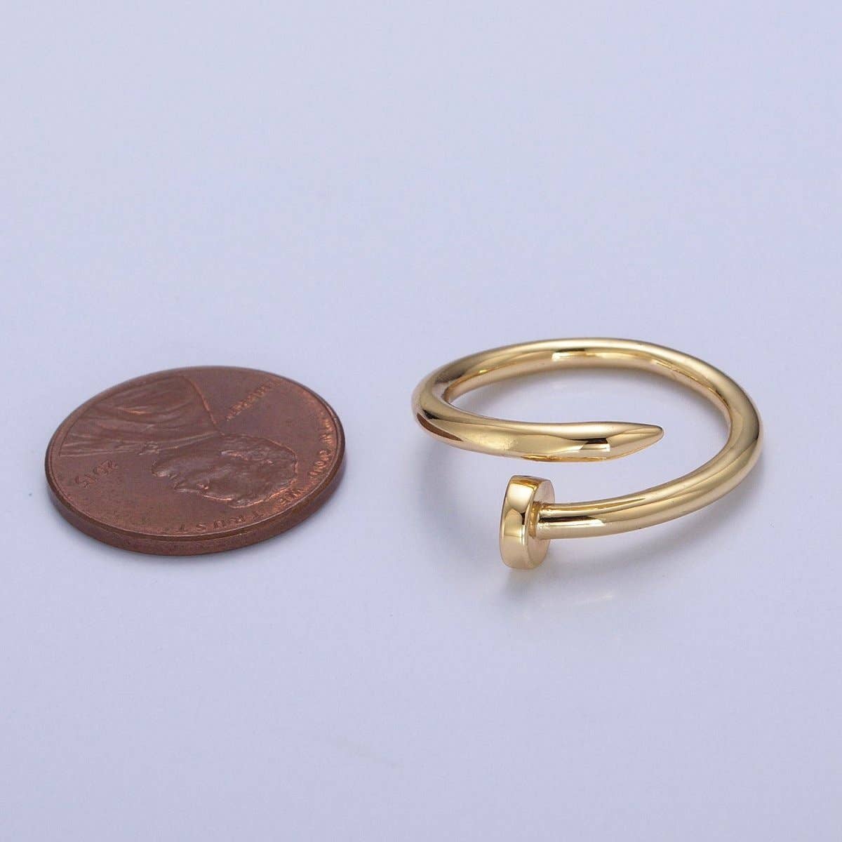 24K Gold Plated Adjustable Minimalist Nail Bent Ring | O2194