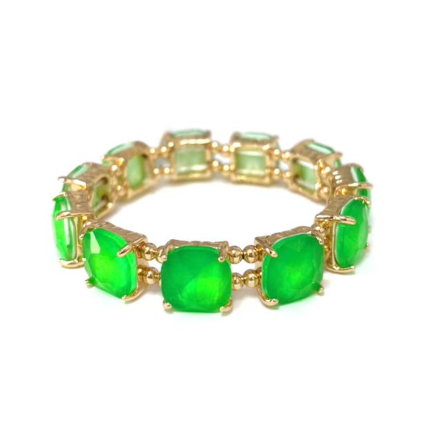 Neon Cushion Cut Glass Crystal Linked Stretch Bracelet: Neon-Mint-AB