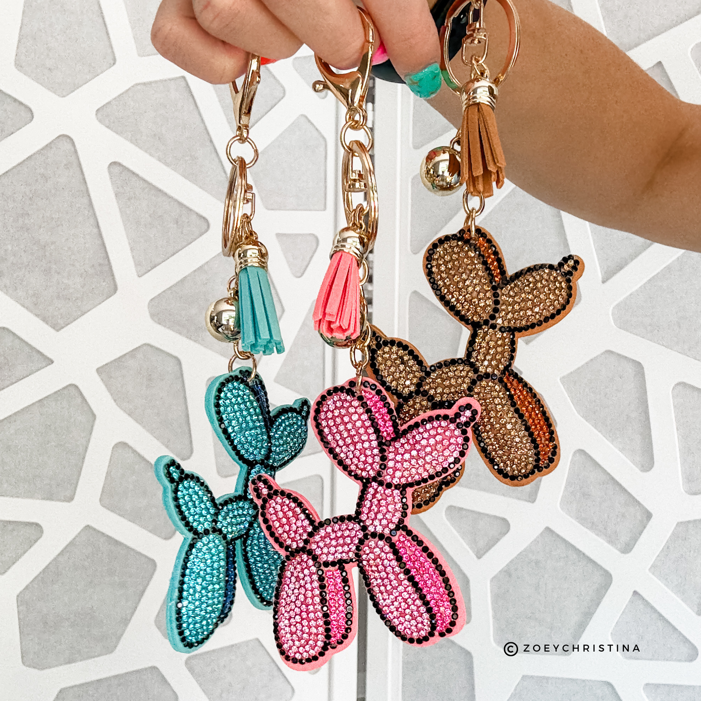 Rhinestone Balloon Dog Keychain Sparkly Keychain Accessory: Gold
