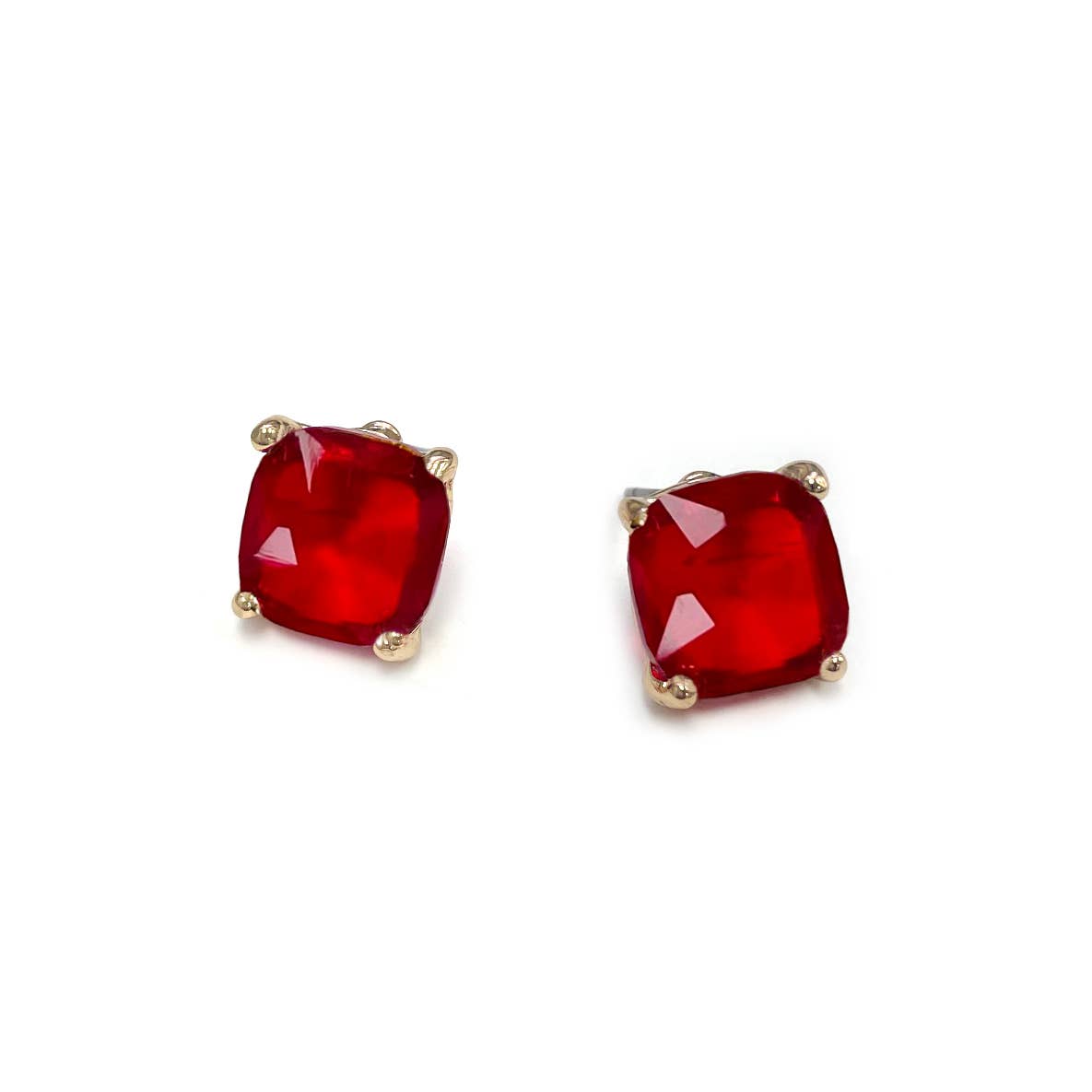 12mm Cushion Cut Square Crystal Glass bead stud Earrings: SILVER-CLEAR