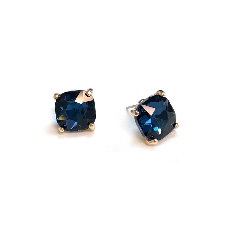 12mm Cushion Cut Square Crystal Glass bead stud Earrings: SILVER-CLEAR