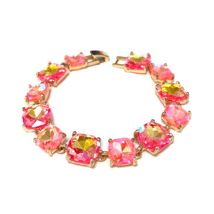 Cushion Cut Glass Crystal Linked Station Bracelet: BROWN-MULTI