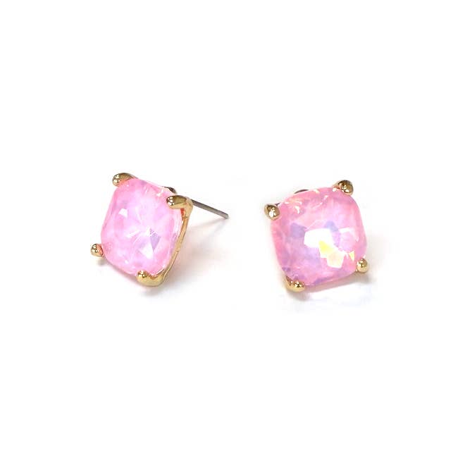 12mm Cushion Cut Square Crystal Glass bead stud Earrings: PASTEL-PINK