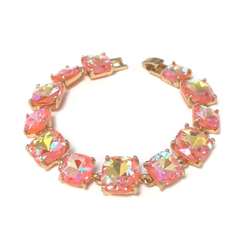 Cushion Cut Glass Crystal Linked Station Bracelet: BROWN-MULTI