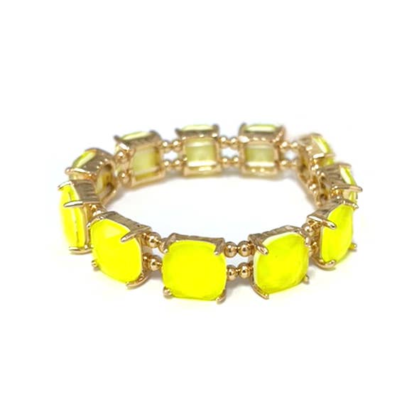 Neon Cushion Cut Glass Crystal Linked Stretch Bracelet: Neon-Mint-AB