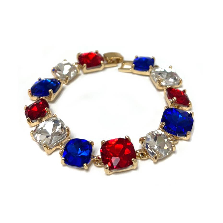 Cushion Cut Glass Crystal Linked Station Bracelet: BROWN-MULTI