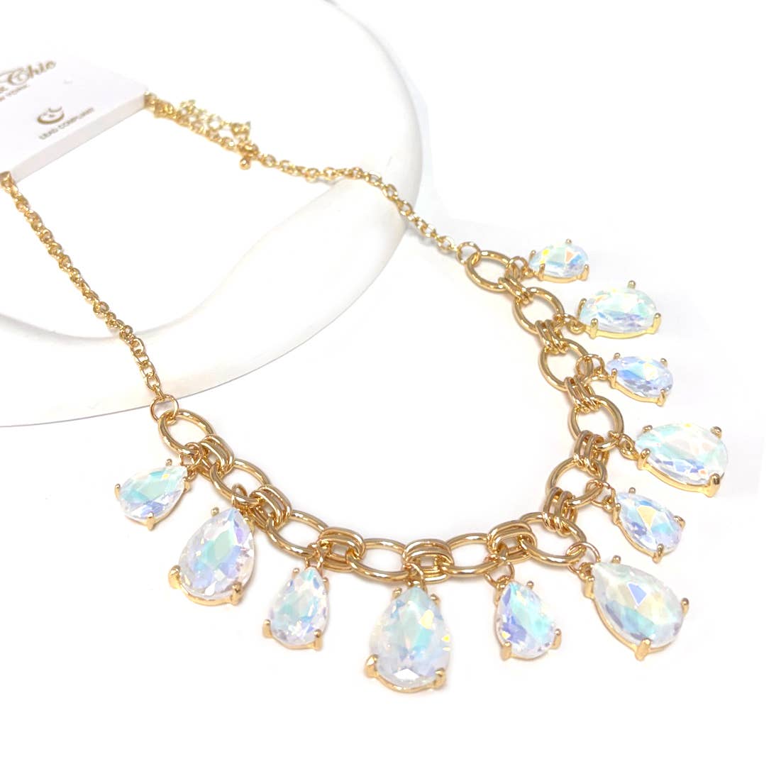 Sparkly Teardrop Crystal Glass Charms Paparazzi Necklace: Brown Multi